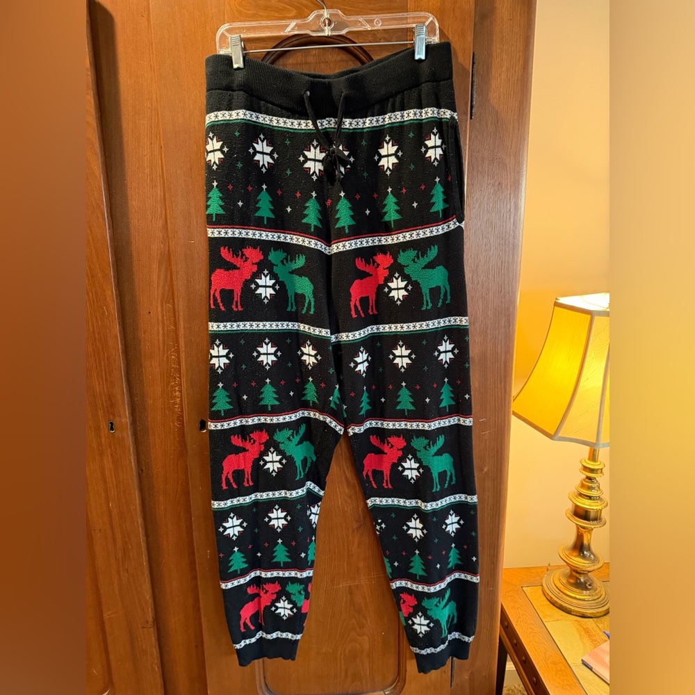 Festive Black and Red Knit Pants